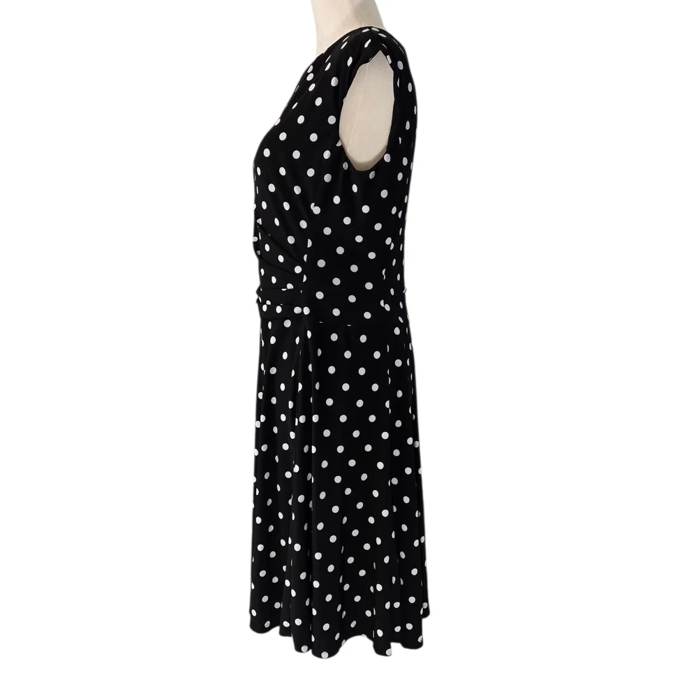 Lauren Ralph Lauren Black Midi Dress with White Dots Sz 12 - Picture 2 of 16